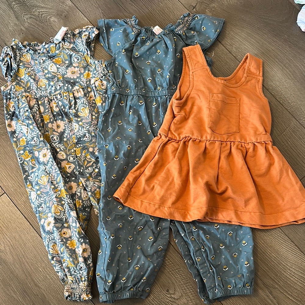 Floral and Orange Kids Jumpsuit Set